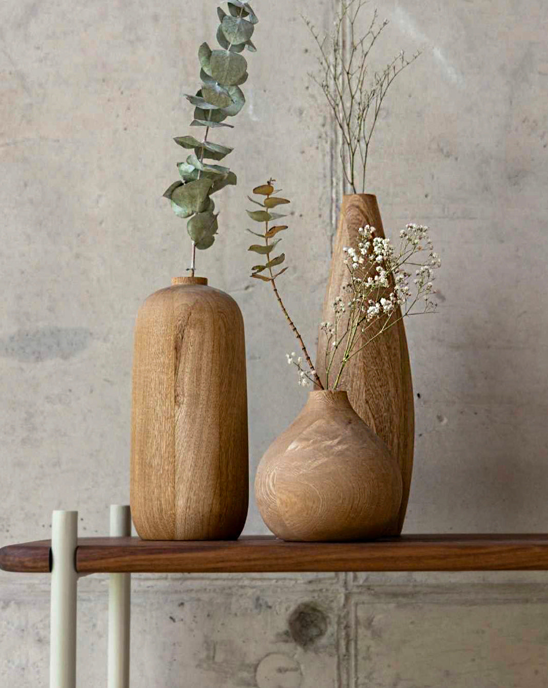 Set de 3 Floreros de madera accesorios ideales para el diseño interior